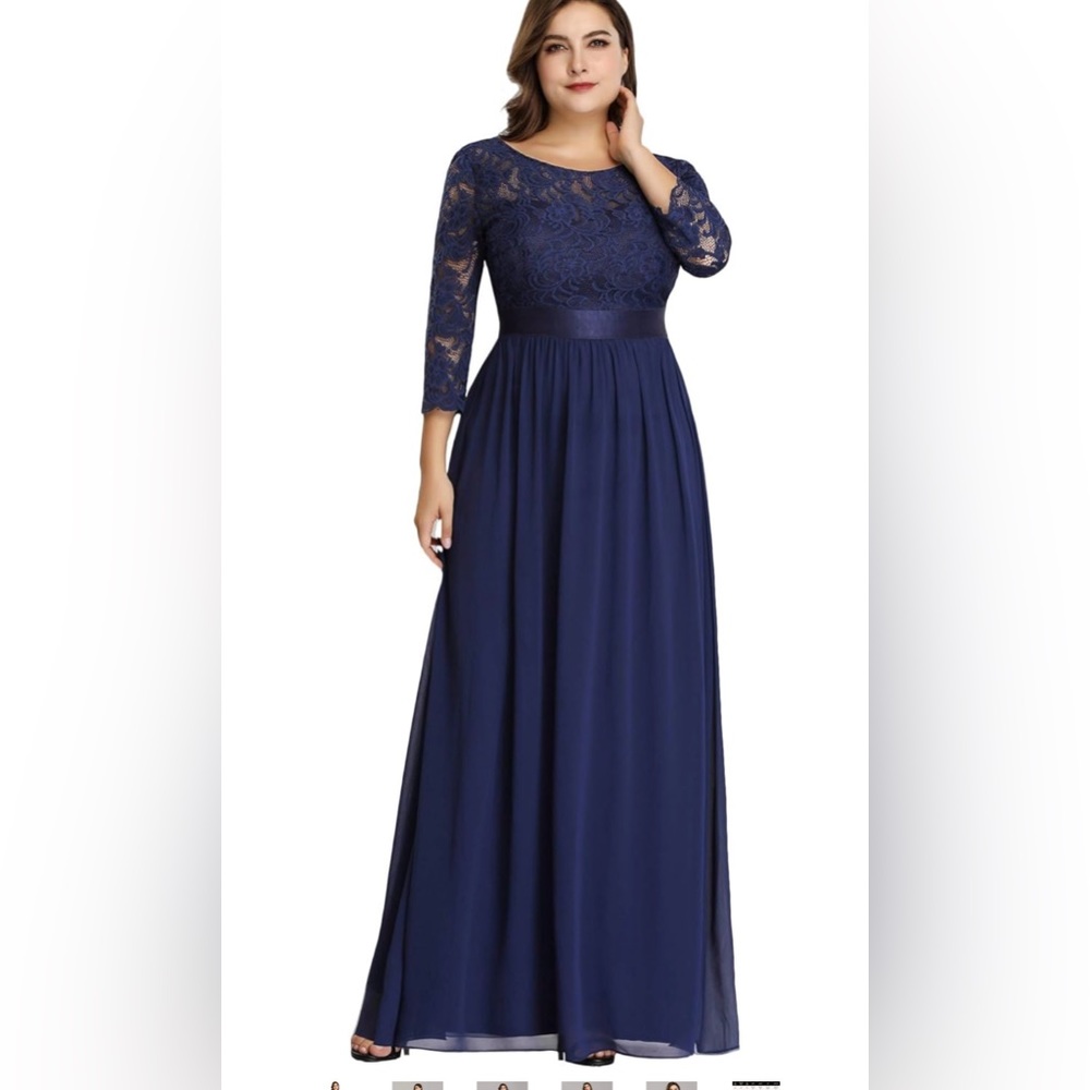 Ever-Pretty Women's A-Line 3/4 Lace Sleeves Chiffon Long Formal Maxi Dress